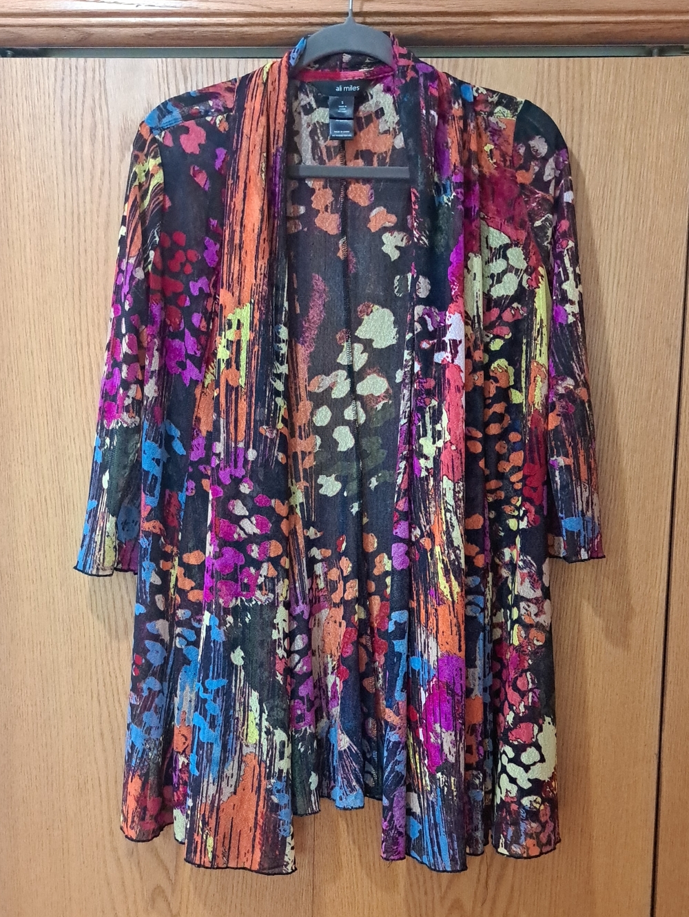 All Miles Open Front Mesh Cardigan - Vibrant Abstract Brushstroke & Animal Print